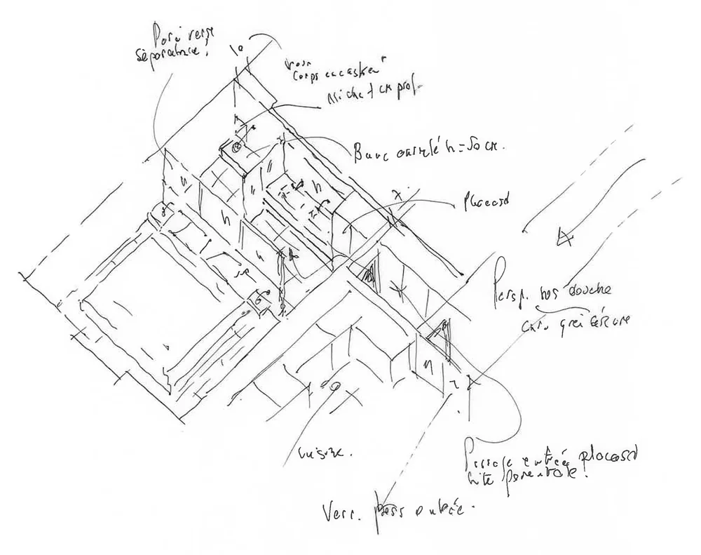 Croquis de la salle d’eau — Projet Beaumarchais, Paris