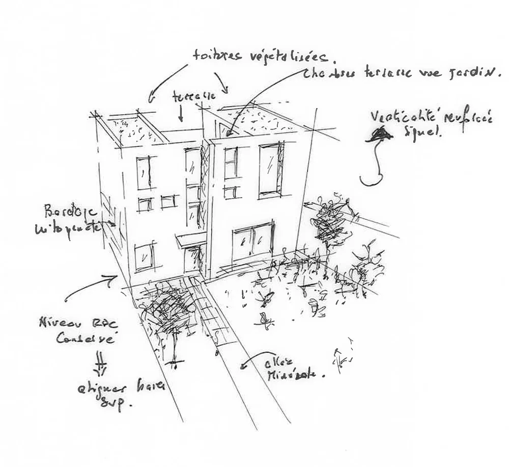 Croquis de la surélévation — Projet Charmes, Fontenay-sous-Bois