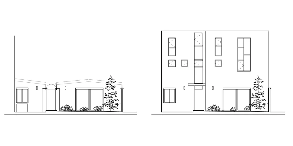 Façade avant et après la surélévation — Projet Charmes, Fontenay-sous-Bois