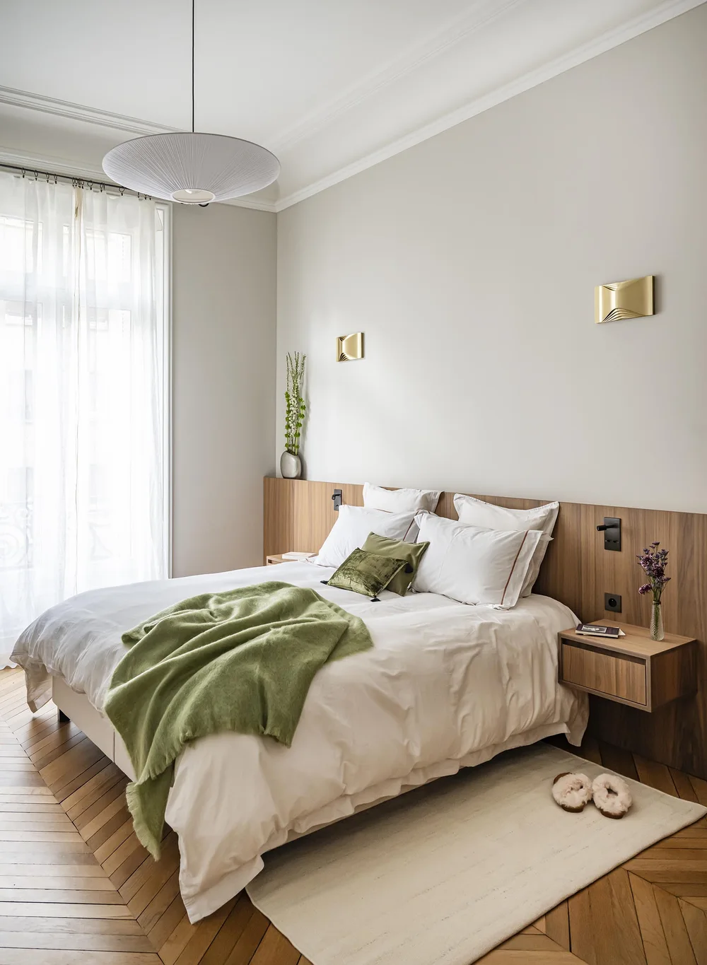 Chambre, parquet et moulures rénovés — Projet Laffitte, Neuilly-sur-Seine