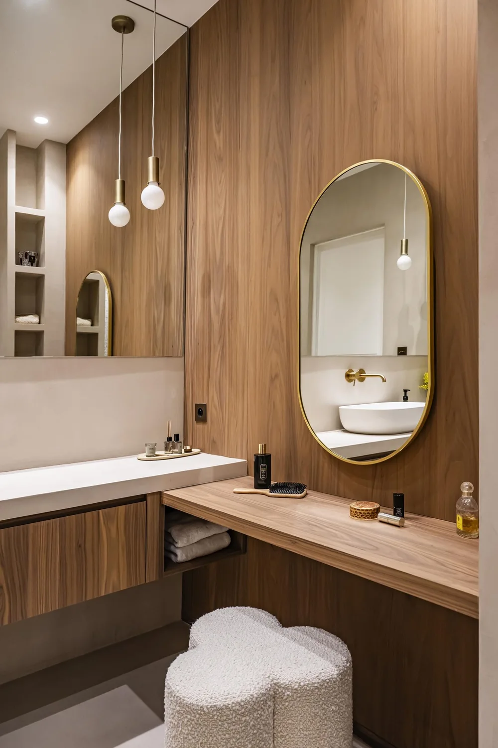 Coiffeuse dans la salle de bain — Projet Laffitte, Neuilly-sur-Seine